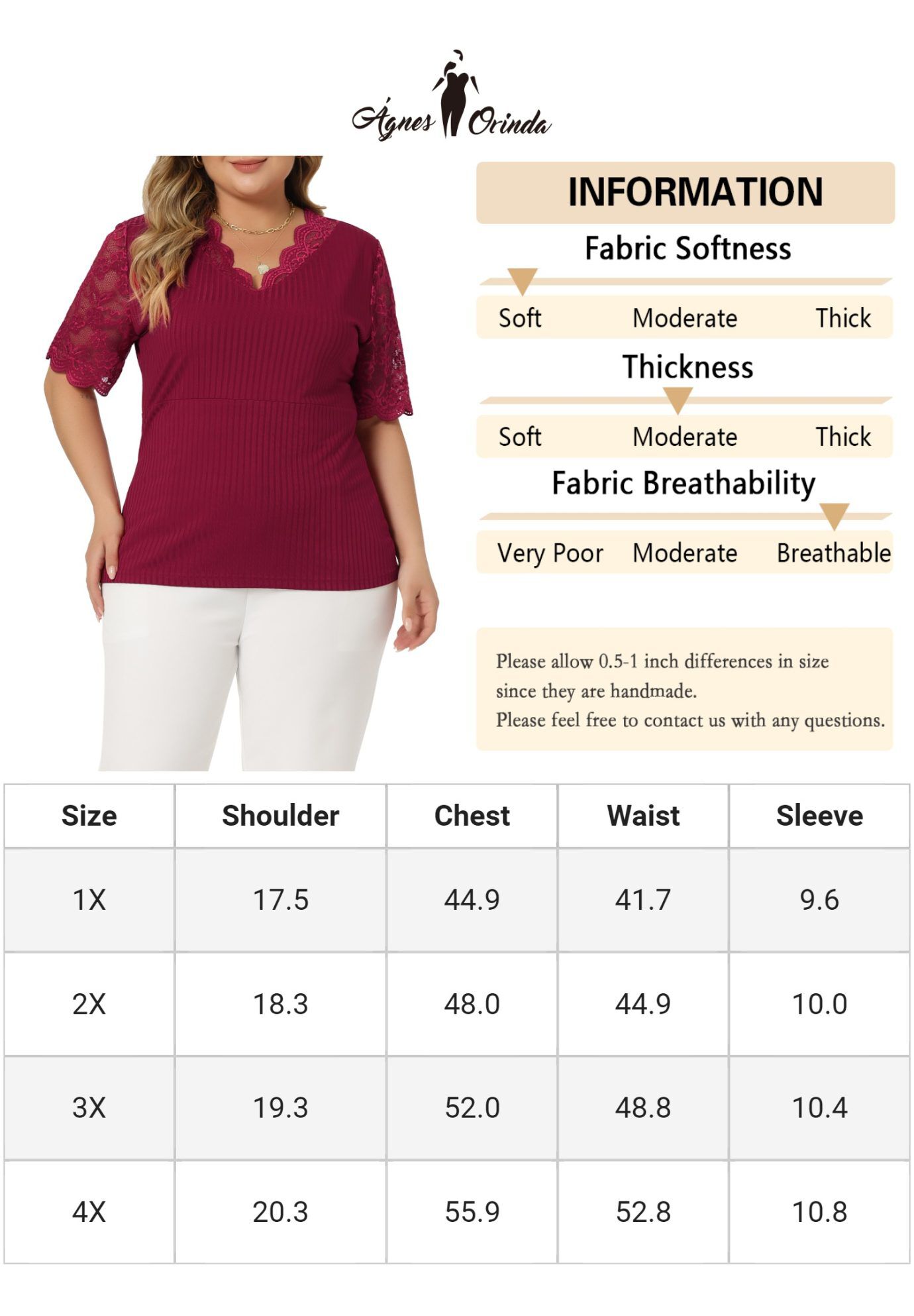 V Neck Short Sleeve Lace Ribbed Knit Tunic Top, Burgundy / Burgundy, alternate image number 4