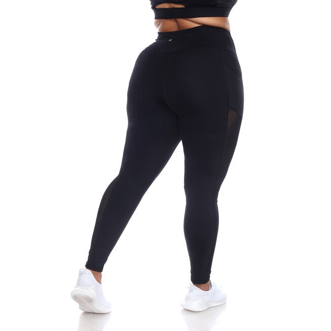 High-Waist Mesh Fitness Leggings, Black / Black, alternate image number 2