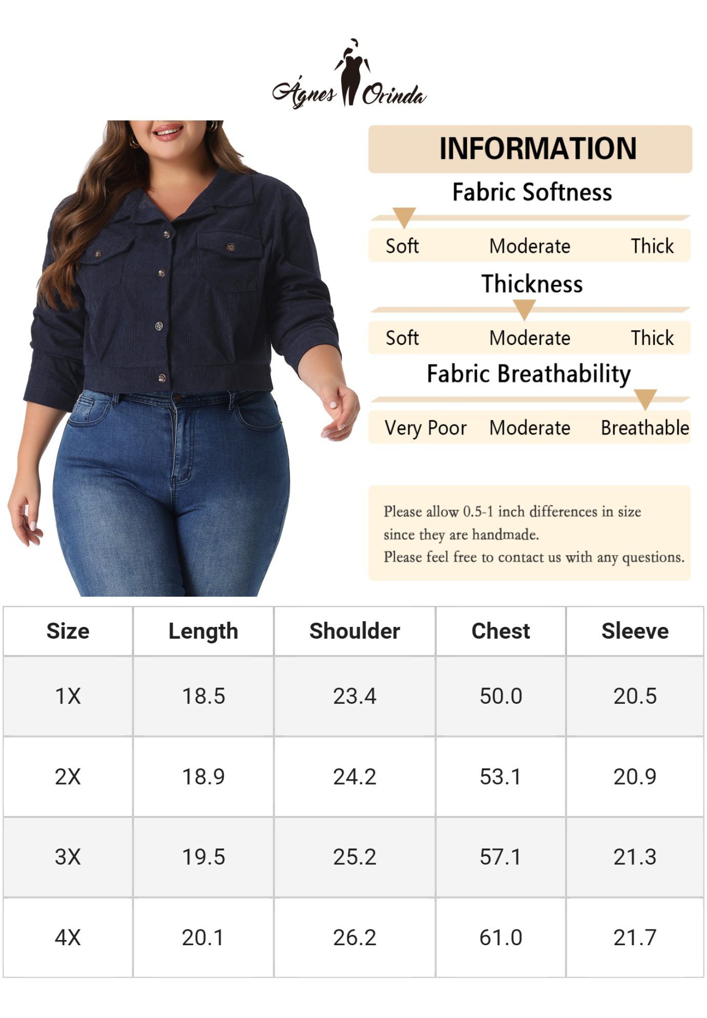 CORDUROY CROPPED BUTTON DOWN LONG SLEEVE SHIRT SHACKET JACKET, Navy Blue / Navy, alternate image number 4