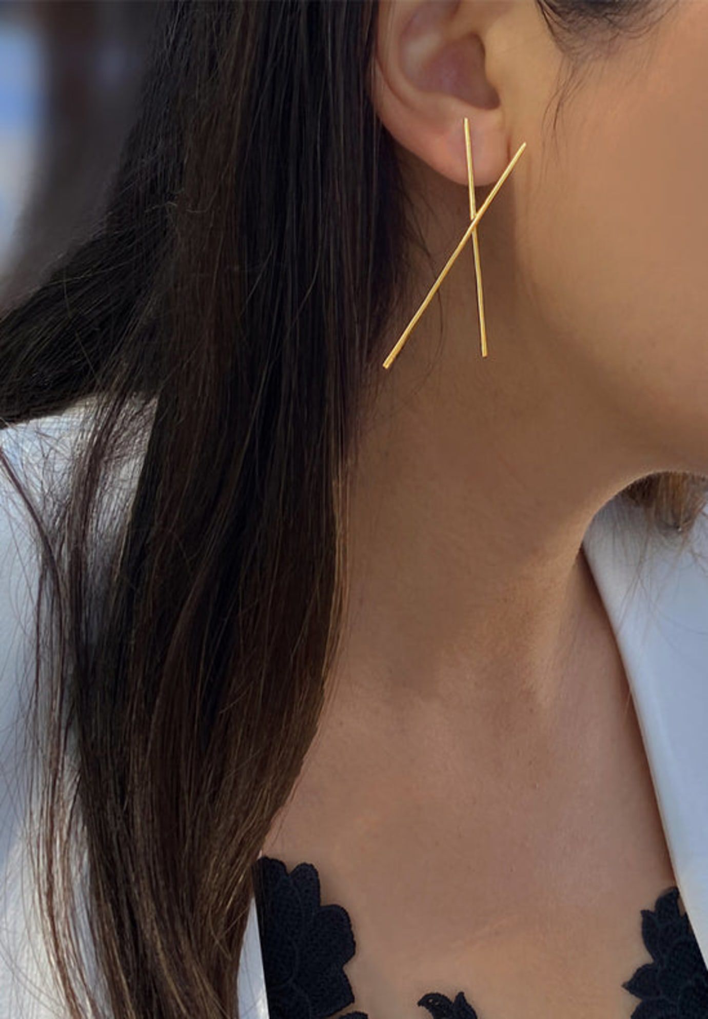 CHOPSTICK Long Earrings, Gold / Gold, alternate image number 1