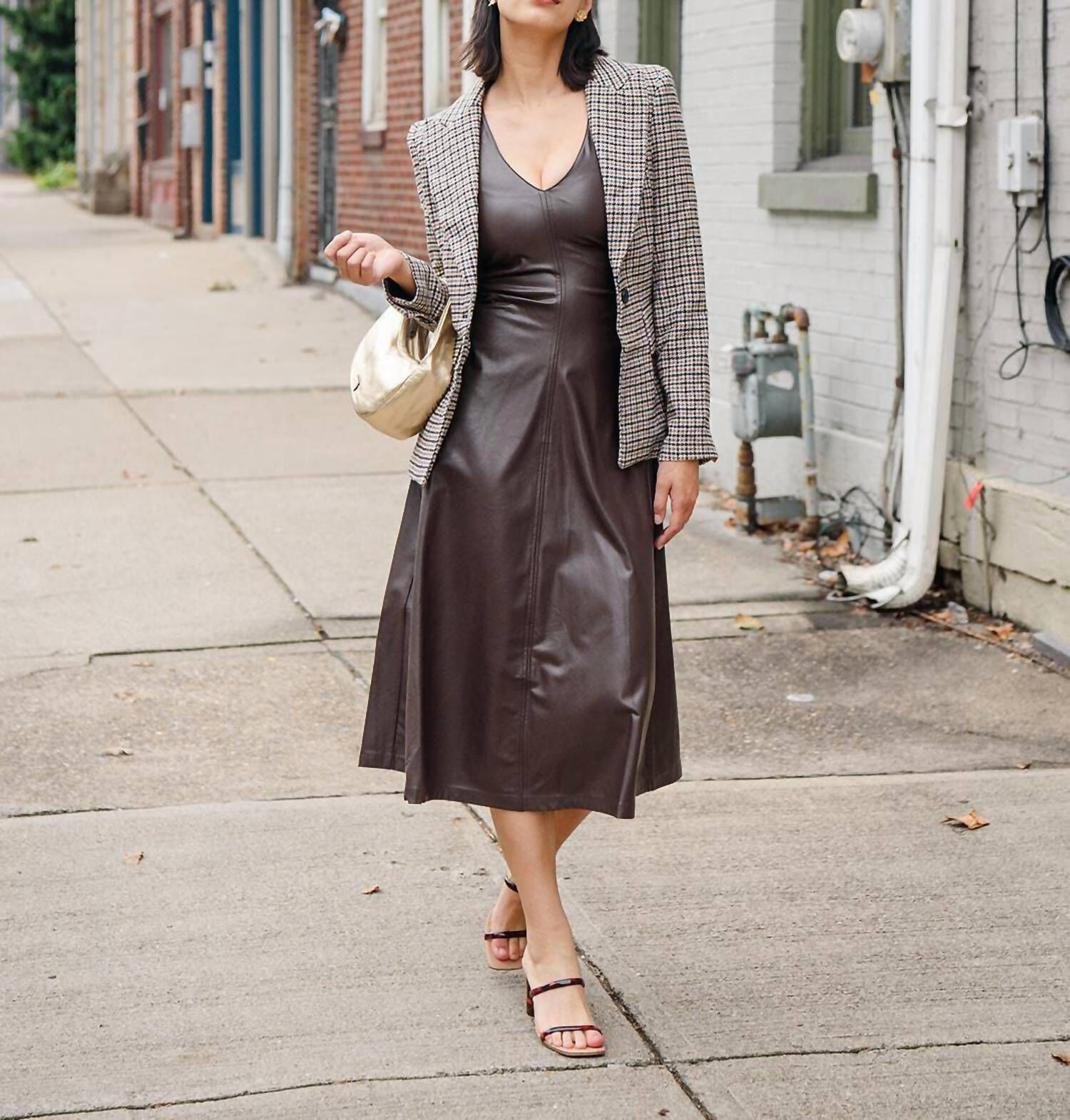 SABAL FAUX LEATHER MIDI DRESS IN CHOCOLATE, , alternate image number 5