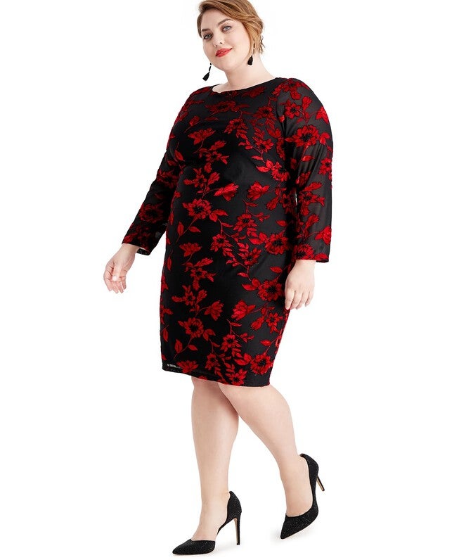 Jessica Howard Women's Plus Size Embellished Floral Burnout Dress Charcoal Size 22W, Gray / Charcoal Grey, alternate image number 1
