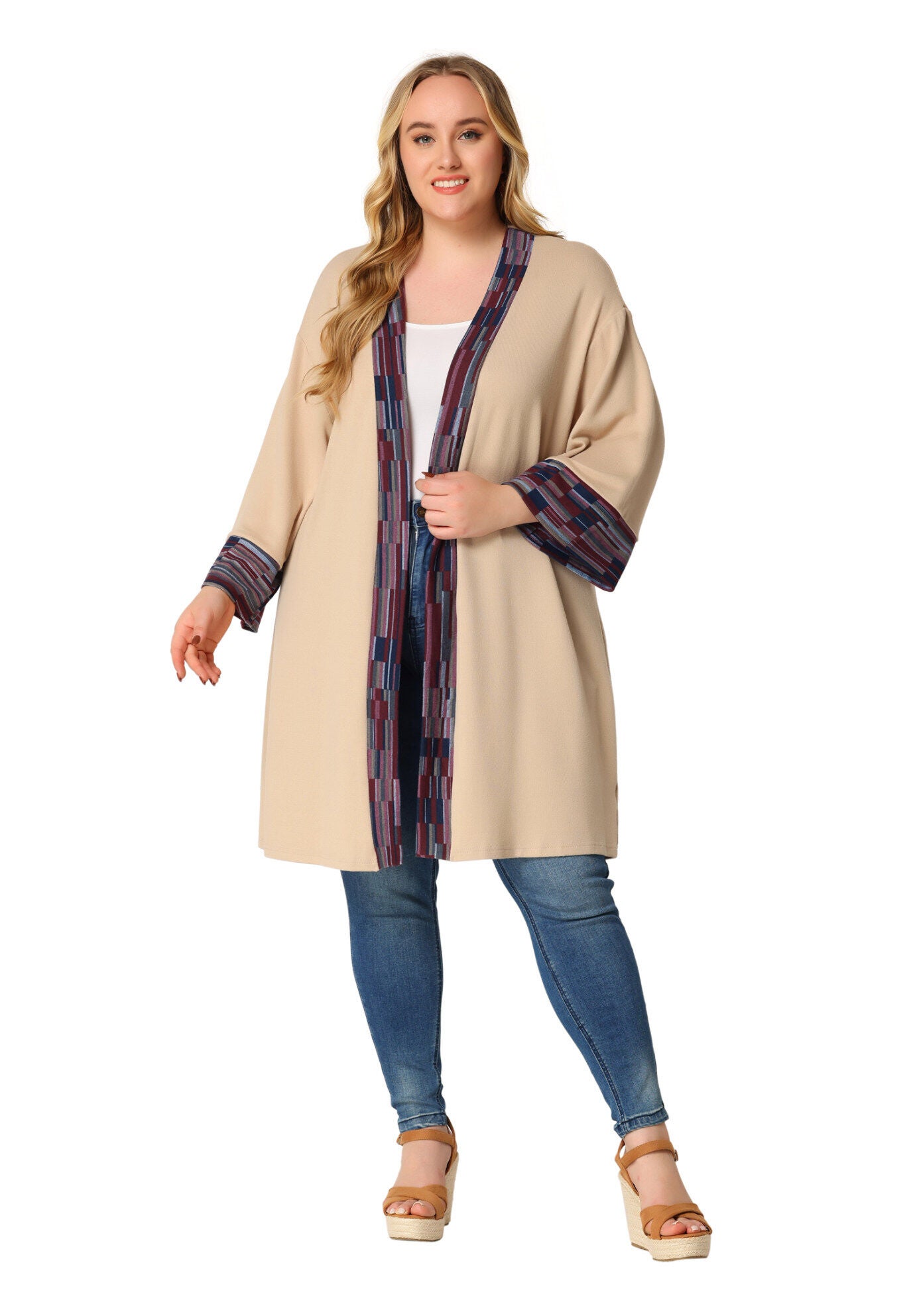 OPEN FRONT BOHO BOHEMIAN KNIT CARDIGAN, Khaki / Brown, hi-res image number 0