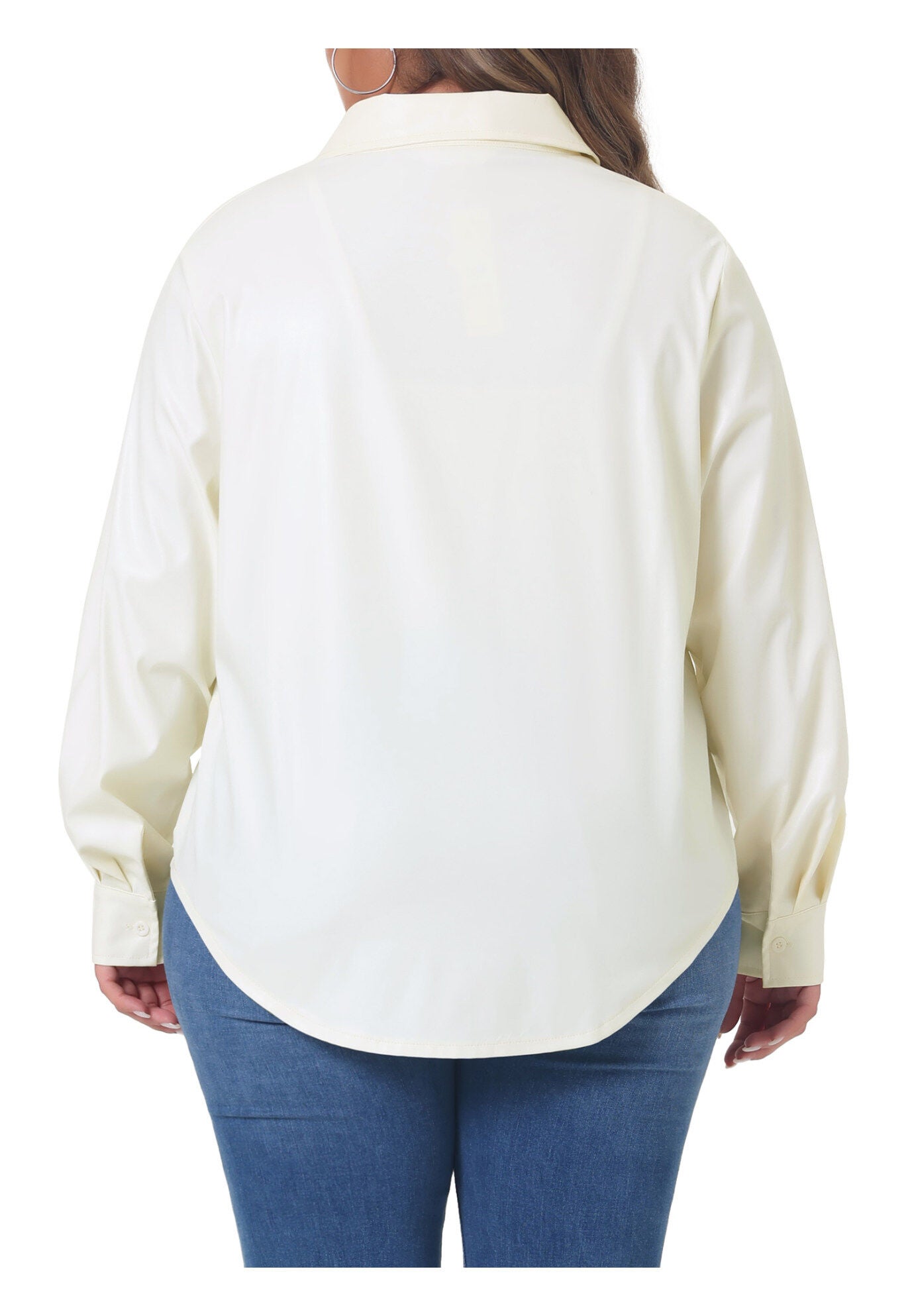 FAUX LEATHER JACKET SHACKET BUTTON DOWN SHIRT, White / White, alternate image number 3