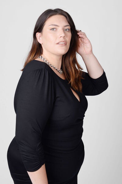 Lina Keyhole Ruched Waist Dress, Black / Black, alternate image number 2