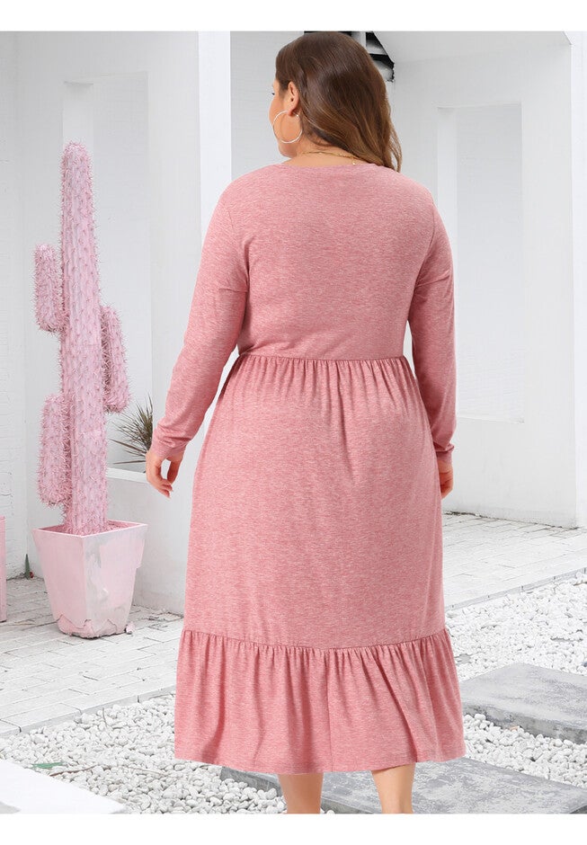 V Neck T Shirts Flowy Tiered A-Line Dress with Pockets, Pink / Pink, alternate image number null