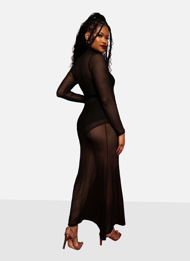 Virginia Mesh Mermaid Skirt, Black / Black, alternate image number 2