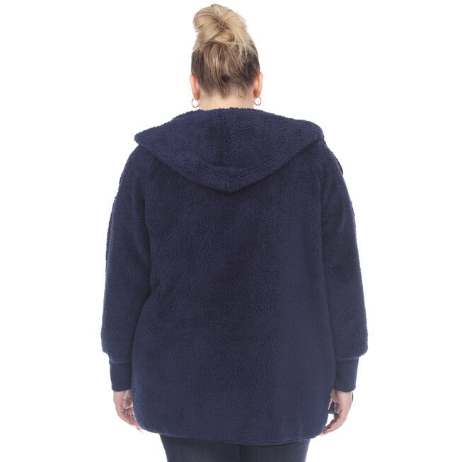 Plush Hooded Cardigan with Pockets, Navy / Navy, alternate image number null