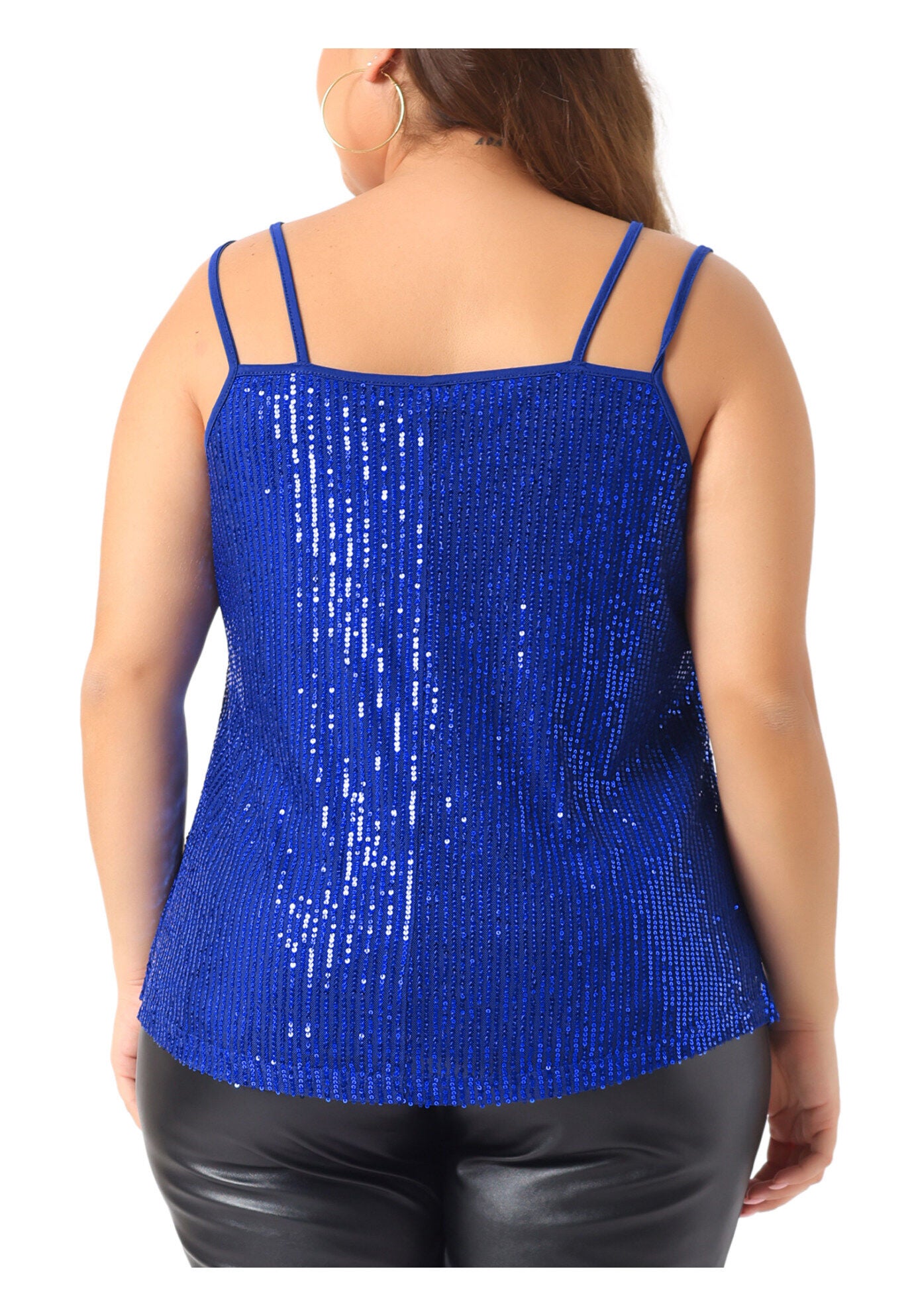 Metallic Spaghetti Strap Cami Party Tank Sequin Top, Royal Blue / Royal Blue, alternate image number 3