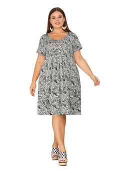 Short Sleeves Pleated Summer Beach Casual Loose Floral Dress