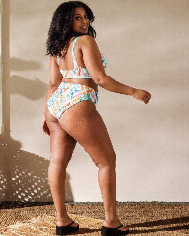 Carnival Ikat Recycled High-Waisted Bikini Bottom, Rainbow / White, alternate image number null