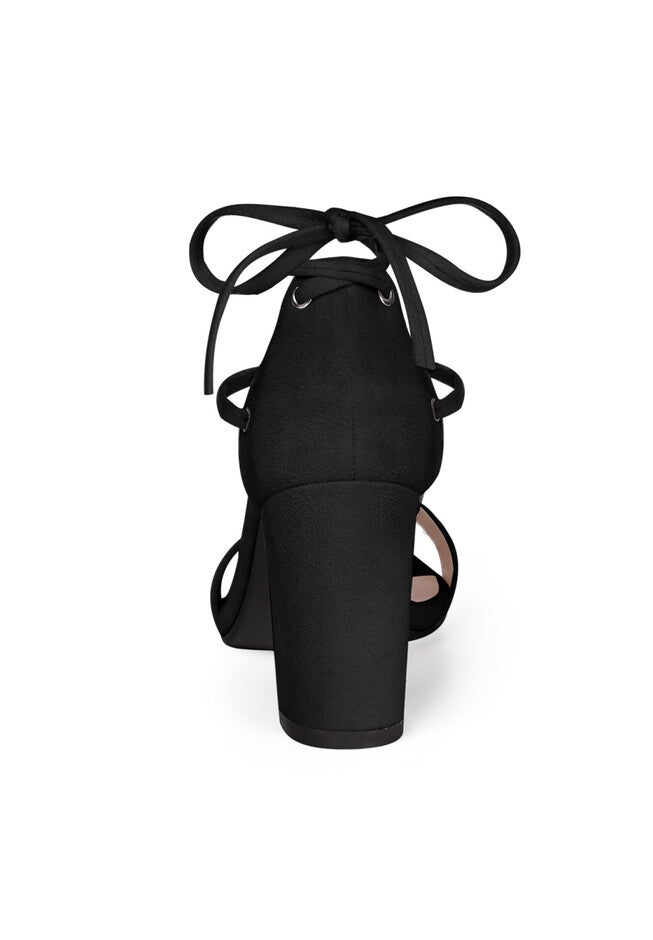 Strappy Heels Lace Up Chunky High Heels Sandal, Black / Black, alternate image number 2