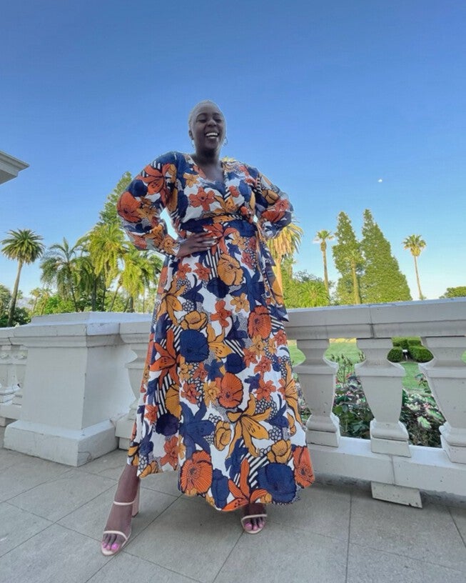 The Marigold Wrap Dress, Marigold Print / Navy, alternate image number null
