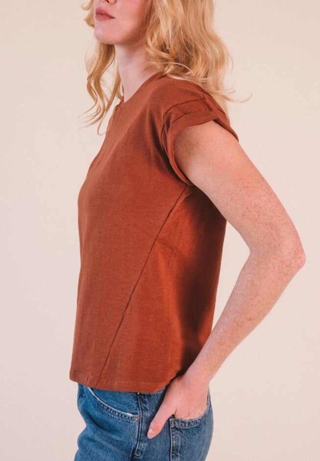 Plus Jane Cuffed Hemp Tee, Pecan / Brown, alternate image number 2