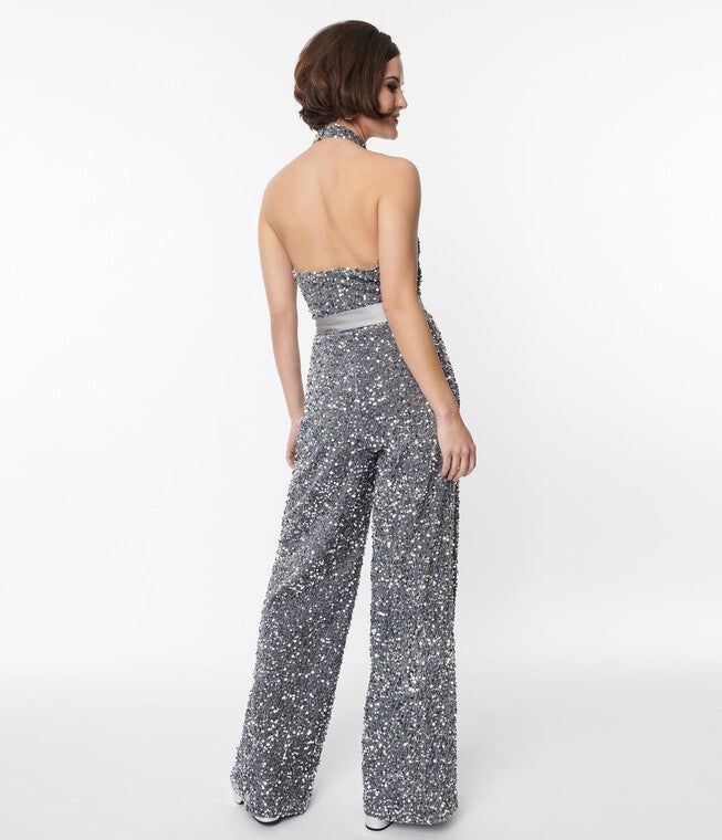 Smak Parlour Silver Sequin Glamour Goddess Jumpsuit, Silver Sequin / Silver, alternate image number 4