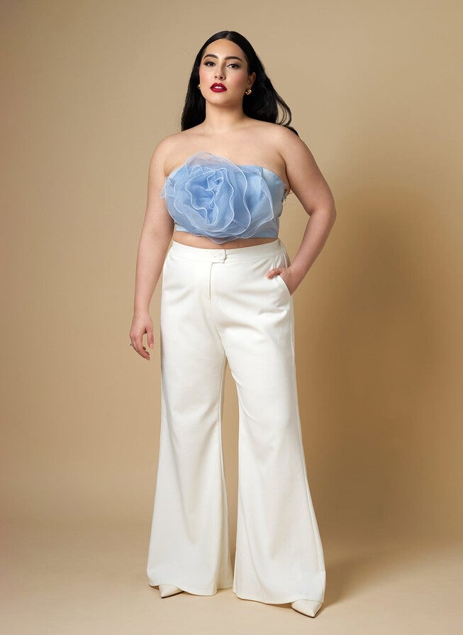 GARDEN ROSE BELL BOTTOM PANTS WITH POCKETS, White / White, alternate image number 2