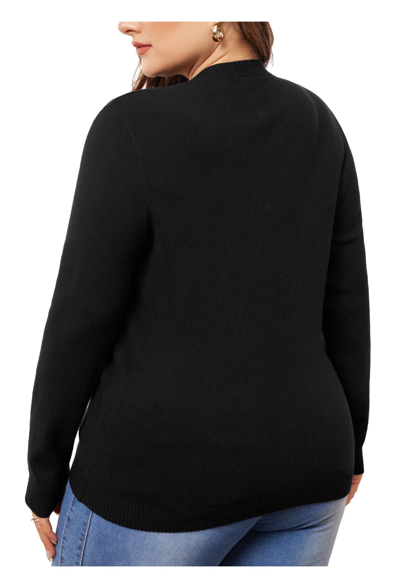 Long Sleeve Crewneck Fisherman Cable Pullover Sweater, Black / Black, alternate image number 3