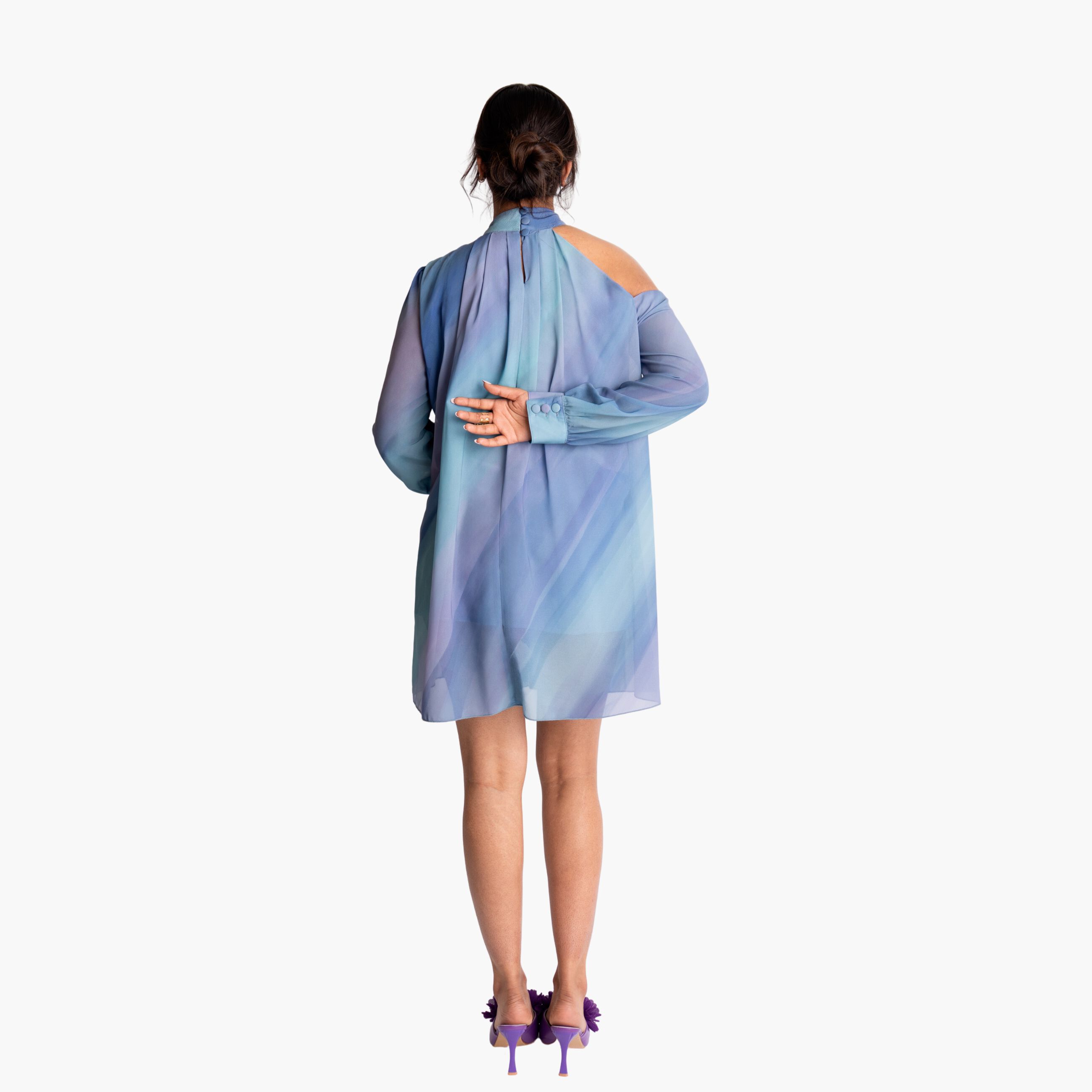 Bow Tie Printed Mini Dress, Azure / Azure Blue, alternate image number 1