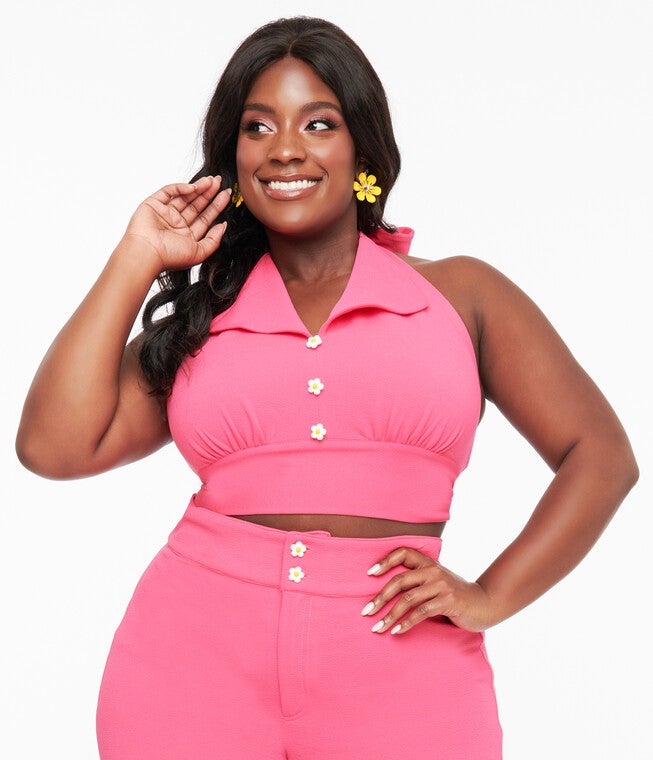 Smak Parlour 1960s Hot Pink Halter Crop Top, Pink / Pink, alternate image number 2