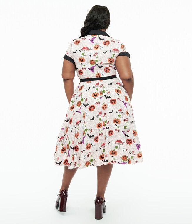 1950s Pink Halloween Print Alexis Swing Dress, Pink Halloween Print / Pink, alternate image number 1