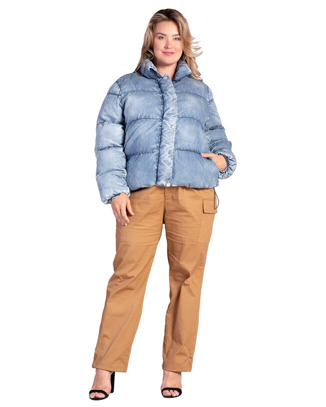 Polaris Womens Plus Size Indigo Tencel Puffer Jacket, INDIGOBLEACH / Navy, alternate image number 1
