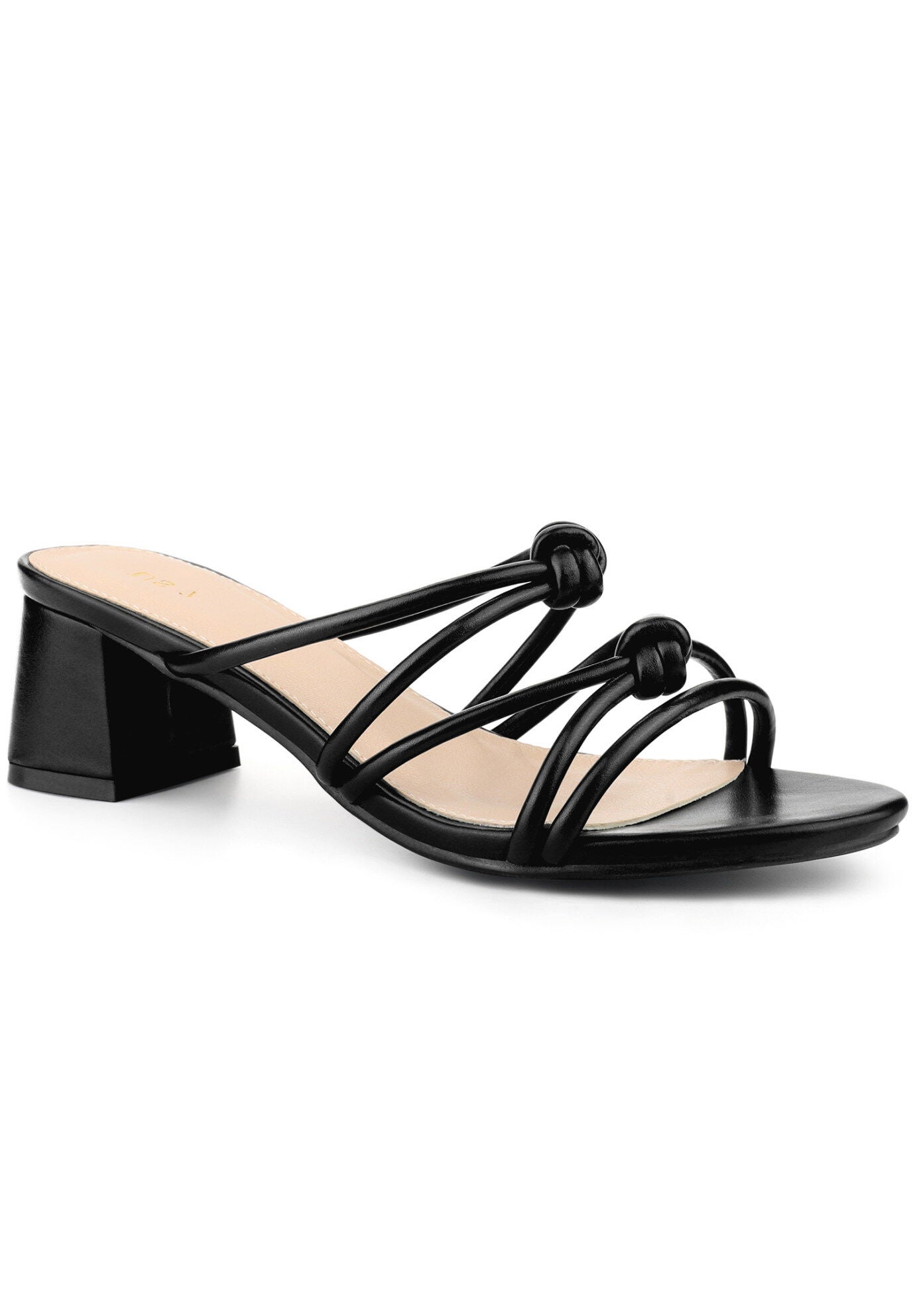Strappy Knotted Block Heel Slide Sandals, Black / Black, hi-res image number 0