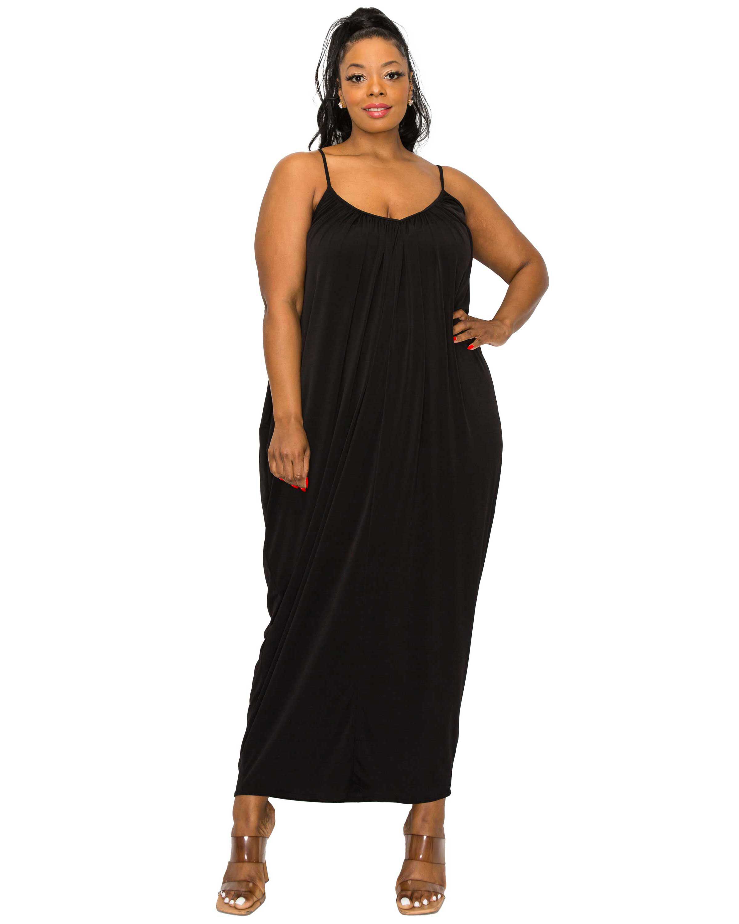 ADORA RUCHED SPAGHETTI STRAP DRESS, Black / Black, hi-res image number 0