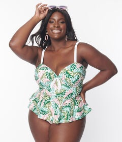 UNIQUE VINTAGE GREEN MONSTERA PRINT DAPHNE SWIM BOTTOMS