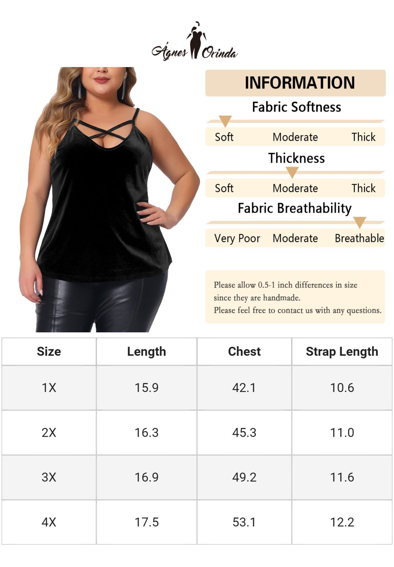 Criss Cross V Neck Spaghetti Strap Cami Velvet Tank Top, Black / Black, alternate image number 4