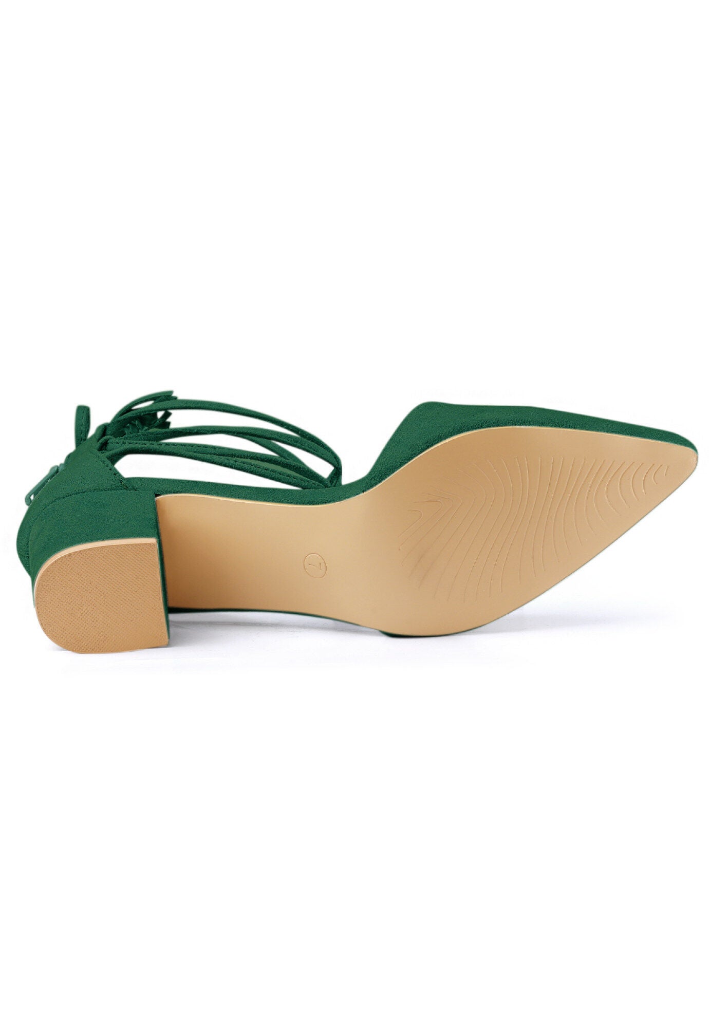 Pointed Toe Block Heels Lace Up Pumps, Emerald Green / Forest Green, alternate image number 3