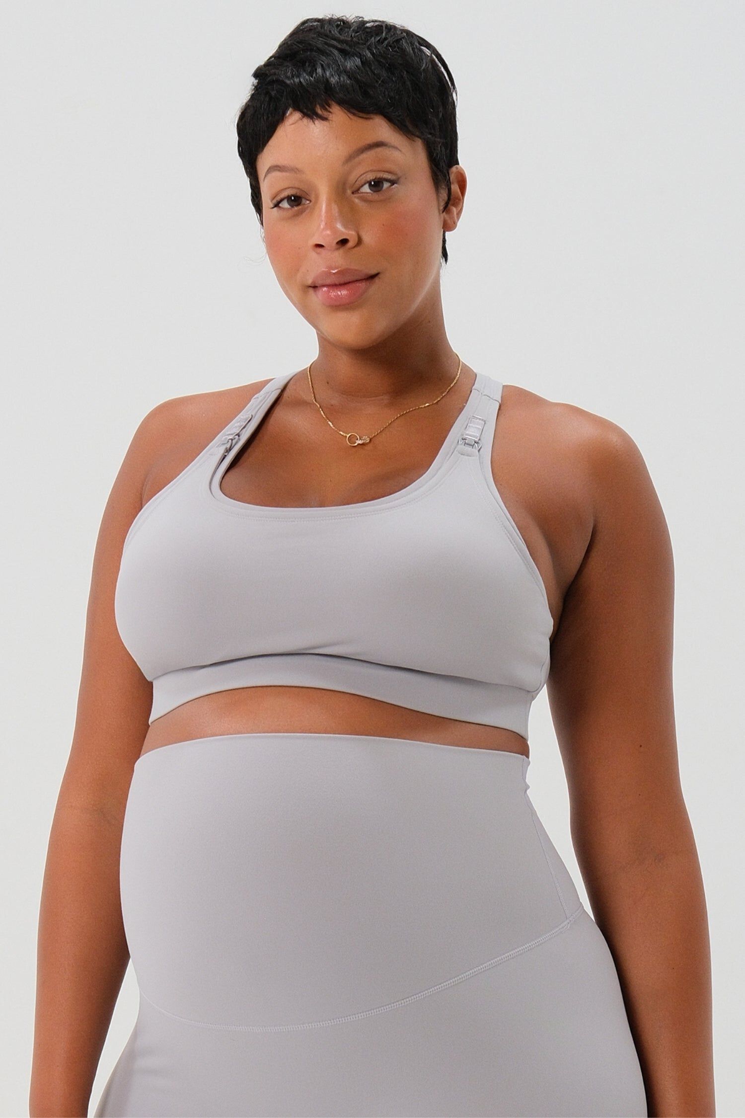 Women&#39;s High Impact Racer Back Maternity & Nursing Sports Bra with Easy-Release Breastfeeding Clips, Light Gray / Light Grey, alternate image number 1