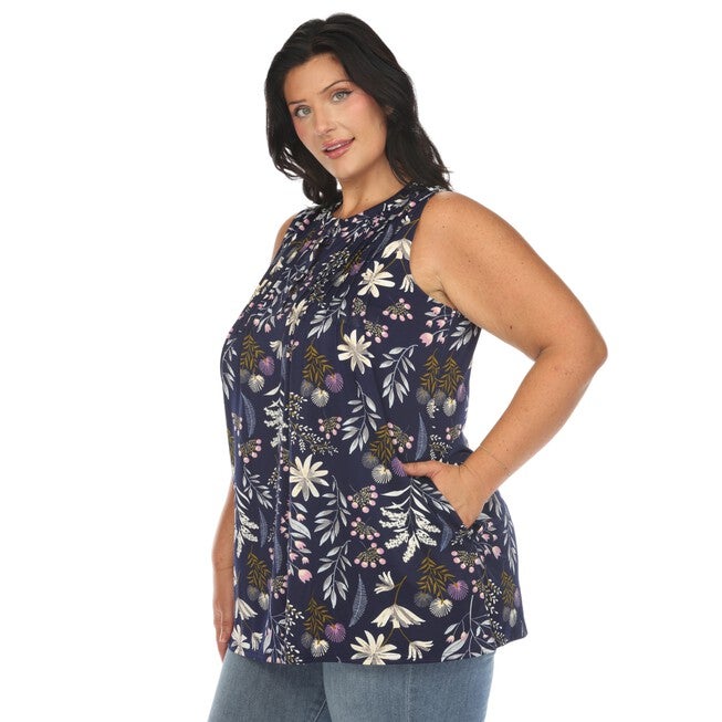 Floral Sleeveless Tunic Top, Navy / Navy, alternate image number 1
