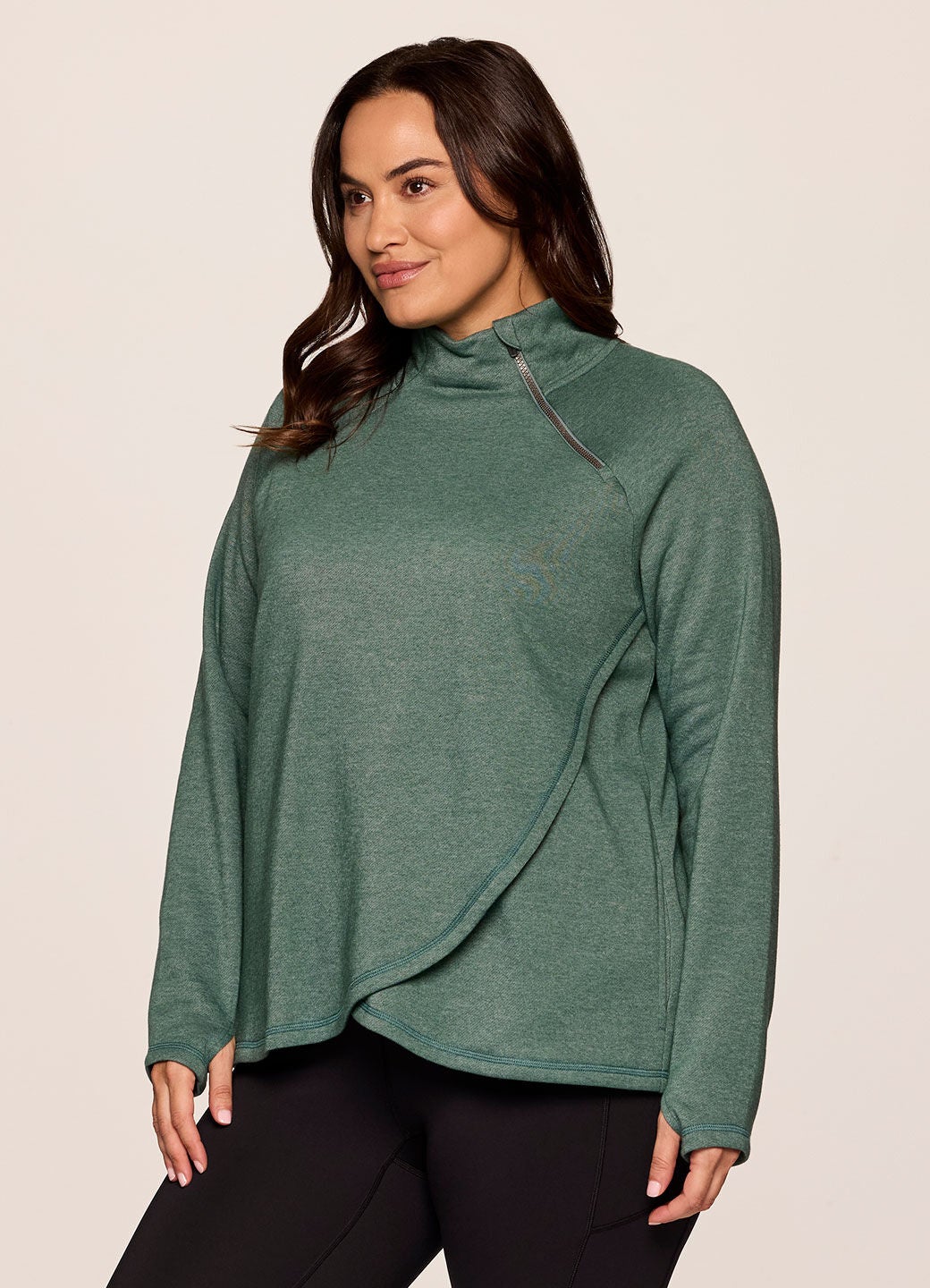 Prime Ready To Roll Fleece Zip Mock Neck Pullover, Green / Forest Green, alternate image number 2