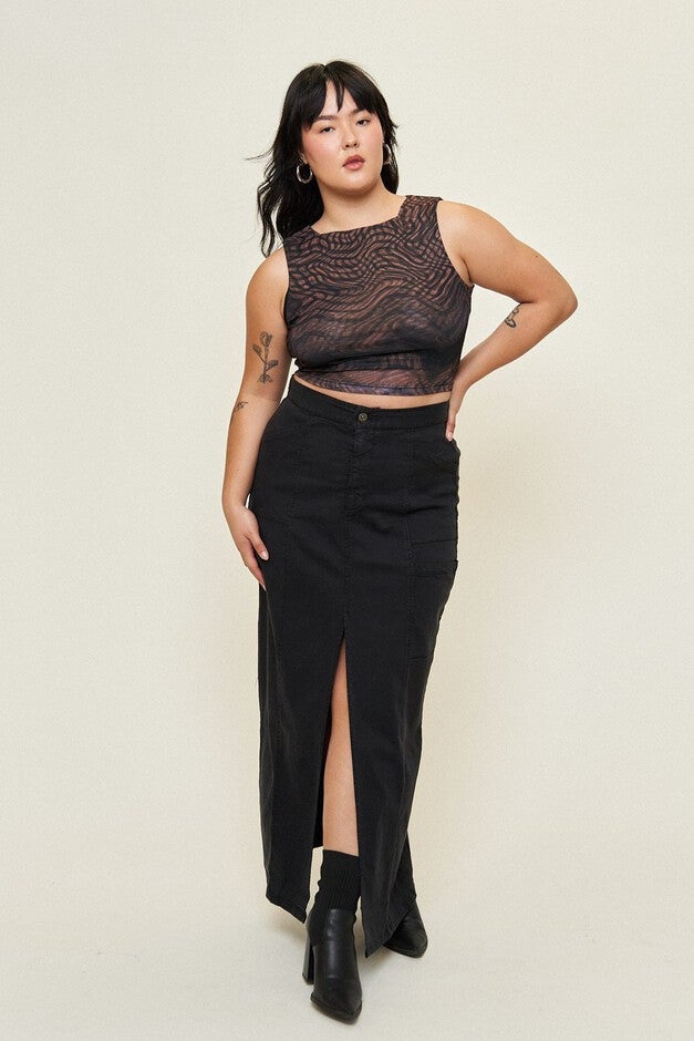 Leah Cotton Tencel Cargo Maxi Skirt, Black / Black, alternate image number 1