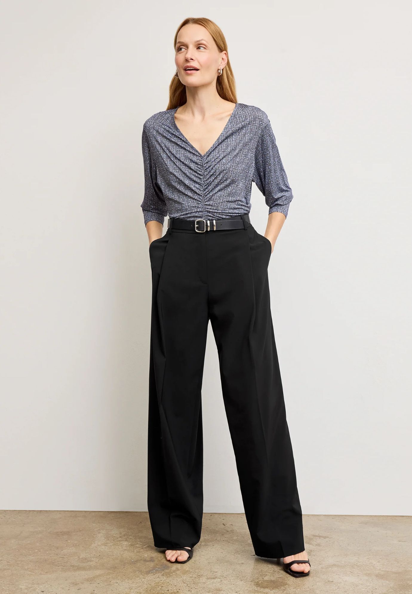 Amina Ruched Top - Printed Jersey, Blueprint Sketch / multi, alternate image number 1