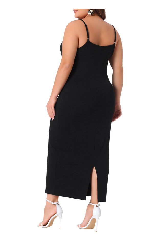 Sleeveless Spaghetti Strap Maxi Long Cami Dress, Black / Black, alternate image number 3