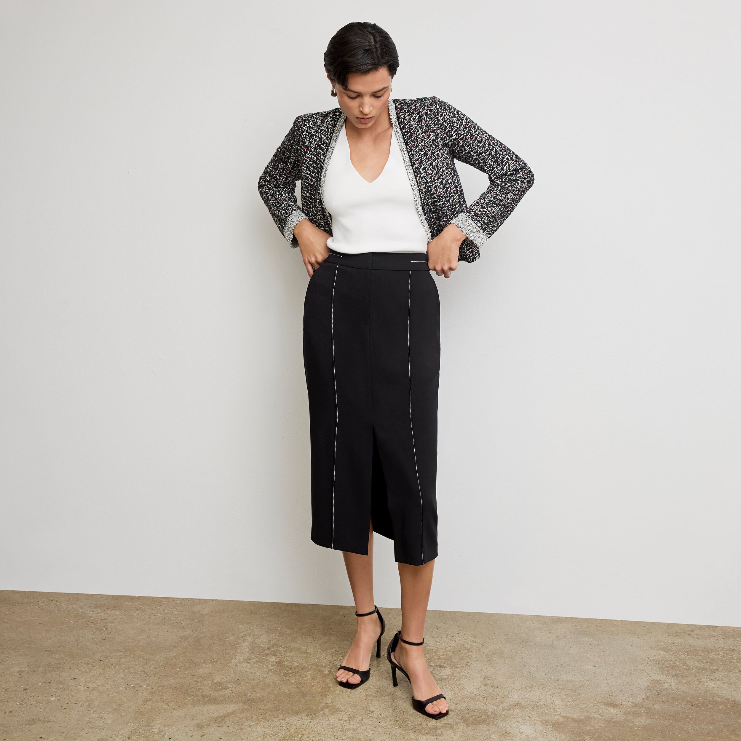 Meena Daily Jardigan - Boucle Tweed Jardigan, BlackWhite / Black, alternate image number 1