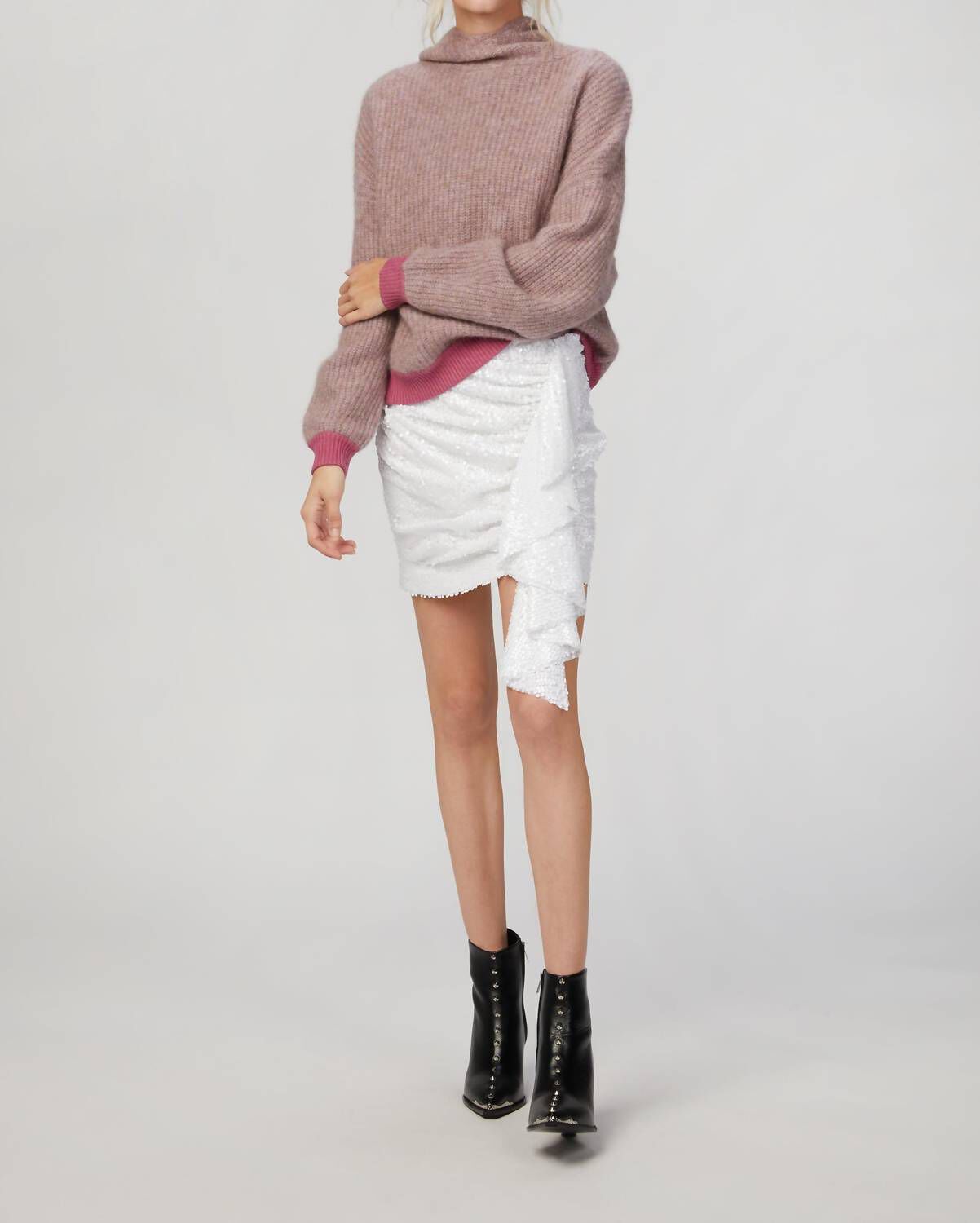 WOOL BLEND DROP SHOULDER COWL NECK HOODIE IN LILAC COMBO, , alternate image number 5