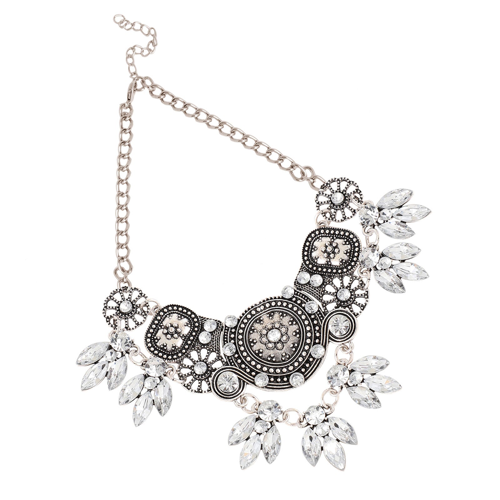SOHI Women's Circular Foliage Drop Statement Necklace, White / White, hi-res image number 0