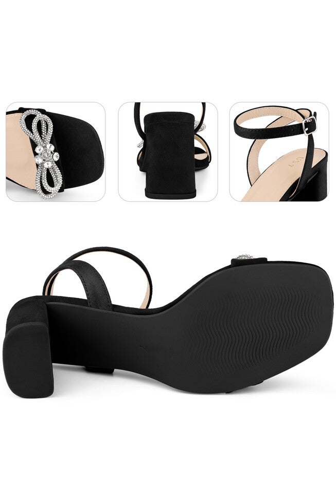 Rhinestone Bow Slingback Chunky Heels Sandal, Black / Black, alternate image number 2