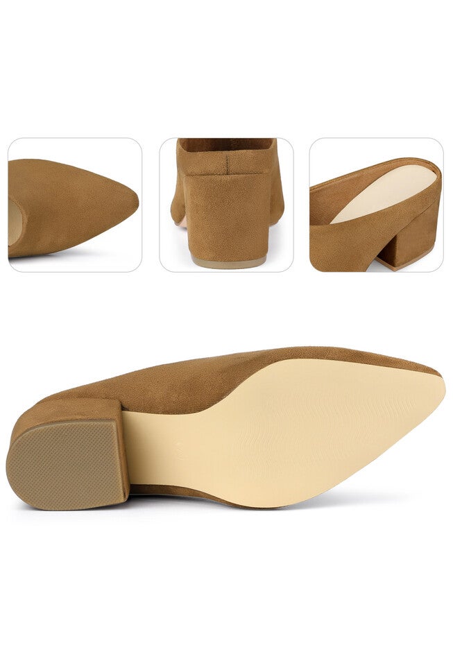 Chunky Heels Pointed Toe Slip on Slide Mules, Brown / Brown, alternate image number 1