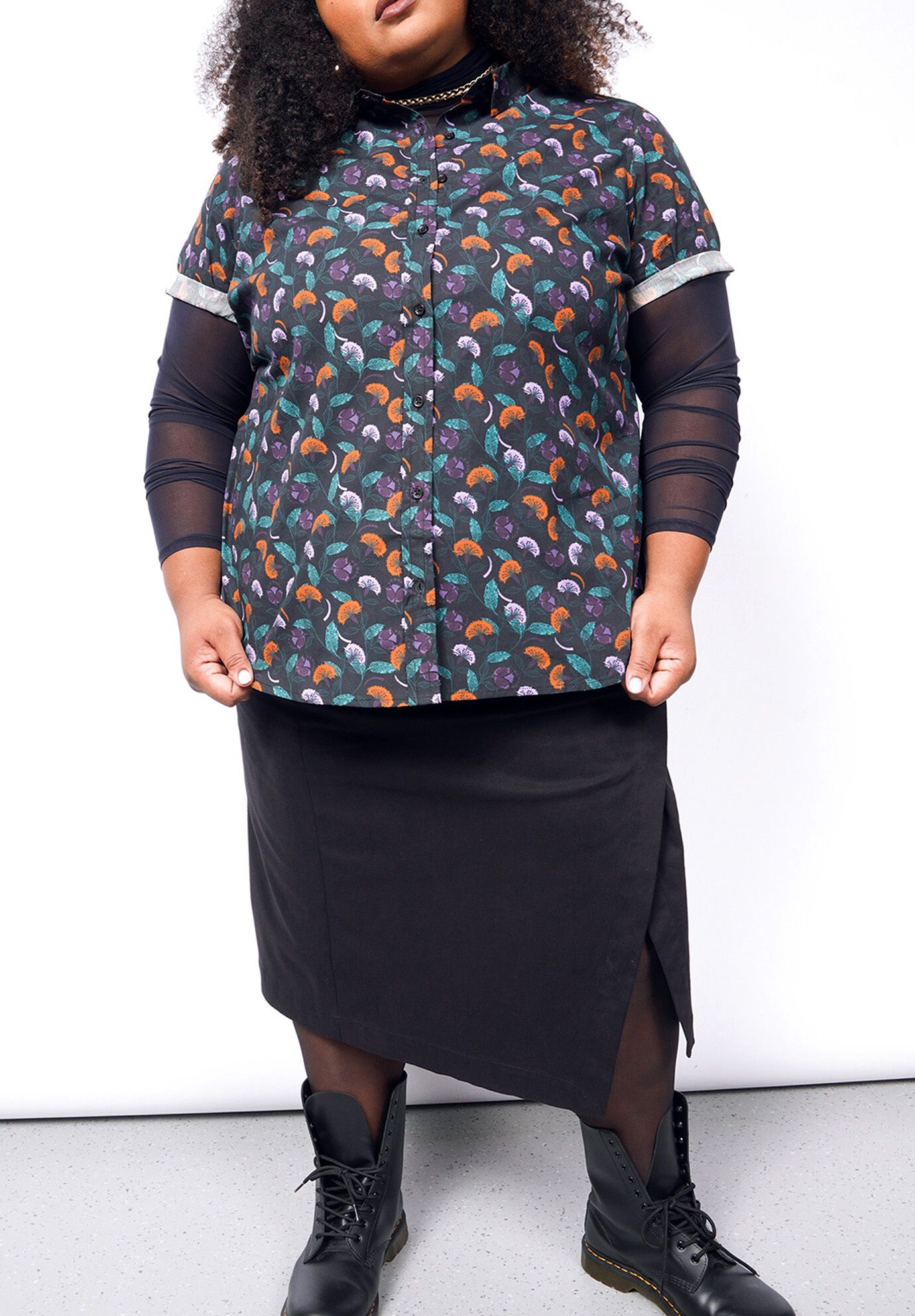 The Essential Button Up, DANDELION BLACK MULTI / Black, hi-res image number 0