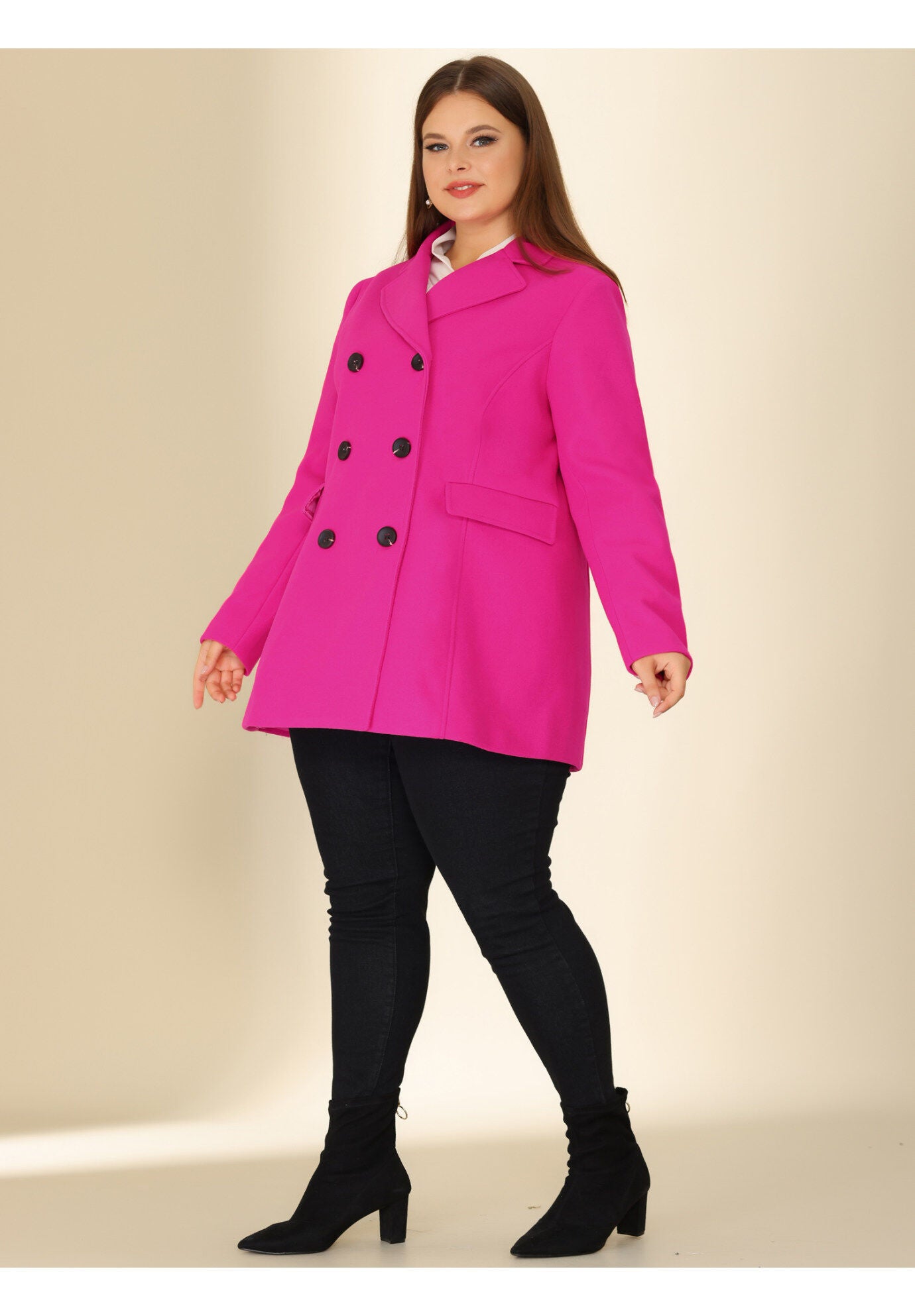 NOTCHED LAPEL DOUBLE BREASTED COAT, Hot Pink / Pink, hi-res image number 0