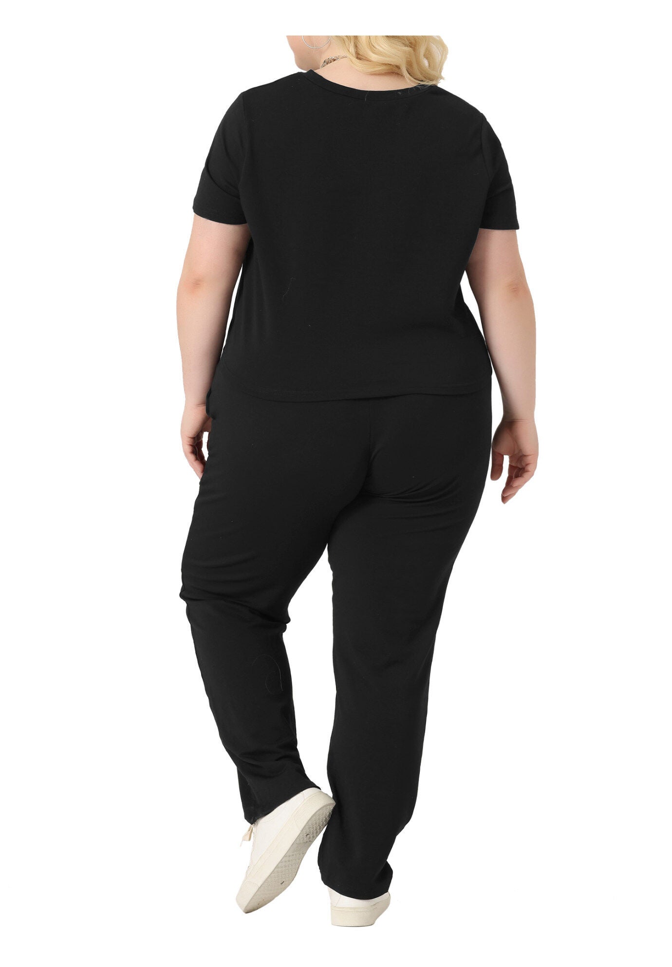 2 Piece Sports Outfit Short Sleeve Sweatshirt with Sweatpants, Black / Black, alternate image number 1