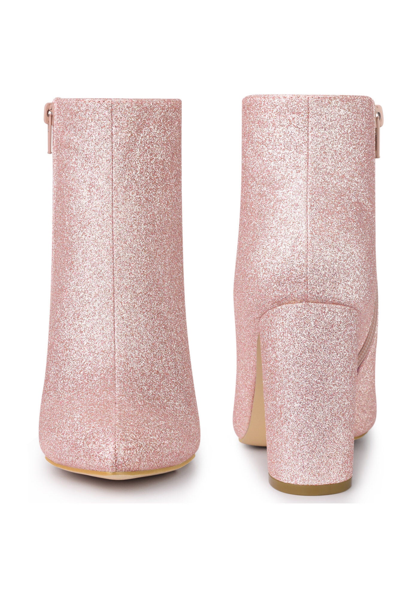 Glitter Pointed Toe Chunky Heels Sparkly Booties, Pink / Pink, alternate image number 1