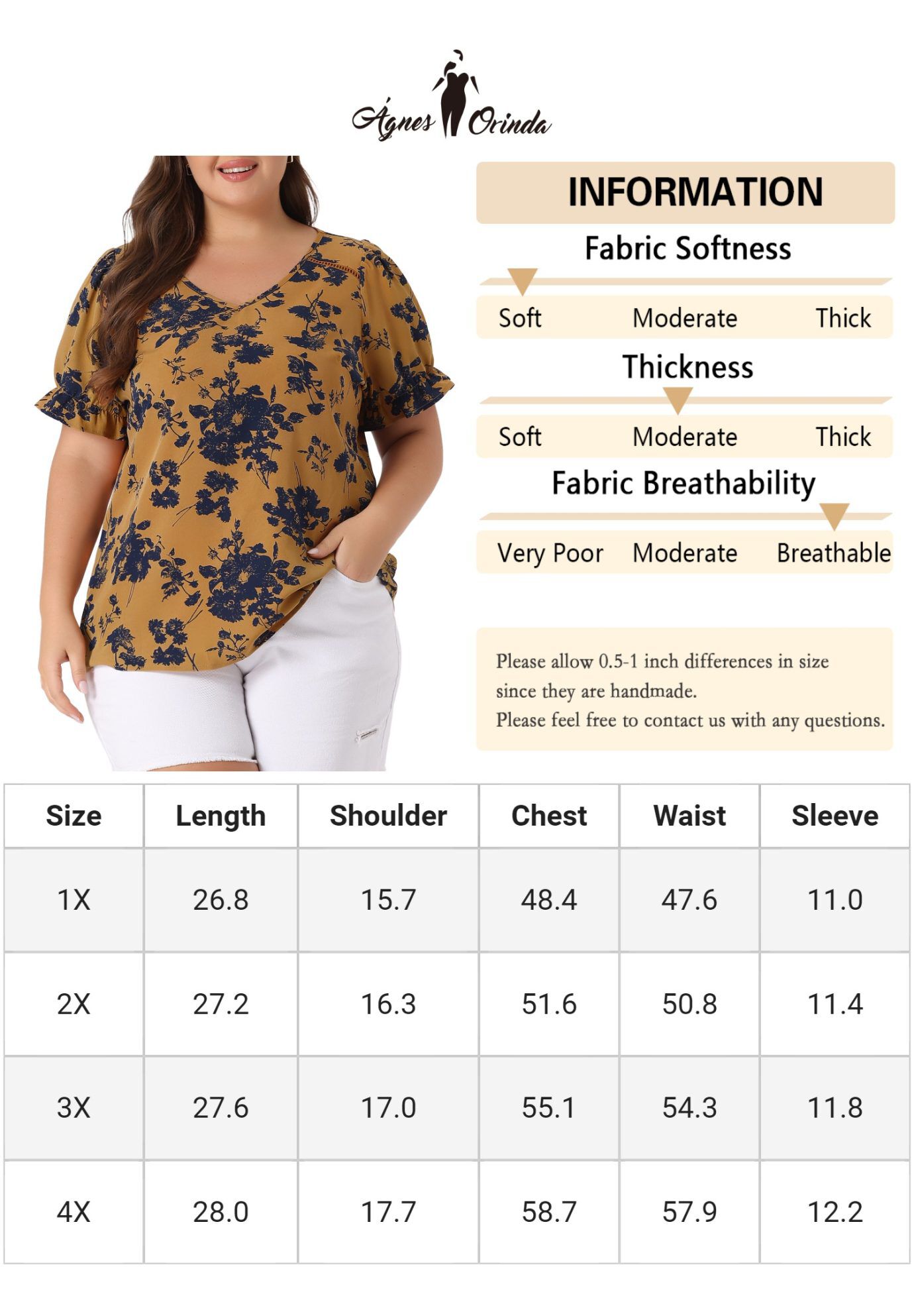 V Neck Ruffle Short Sleeve Chic Summer Blouses, Brown / Brown, alternate image number 4