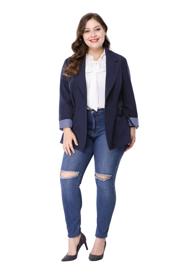 CONTRAST STRIPE CUFF NOTCHED LAPEL BLAZER, Blue / Navy, alternate image number 3