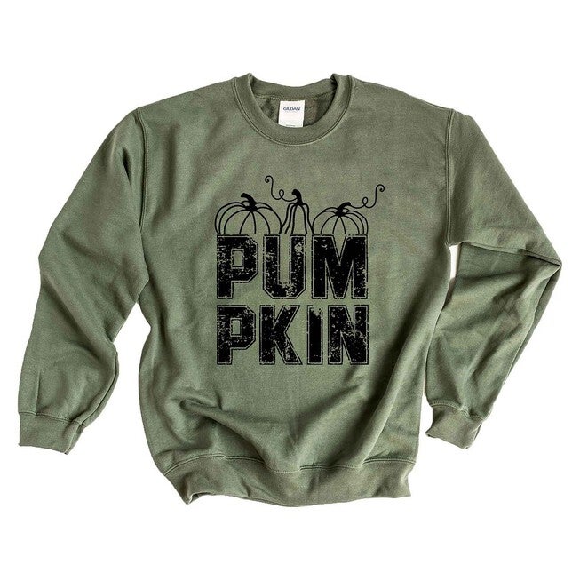 Pumpkin Distressed Graphic Sweatshirt, Military / Olive Green, hi-res image number null