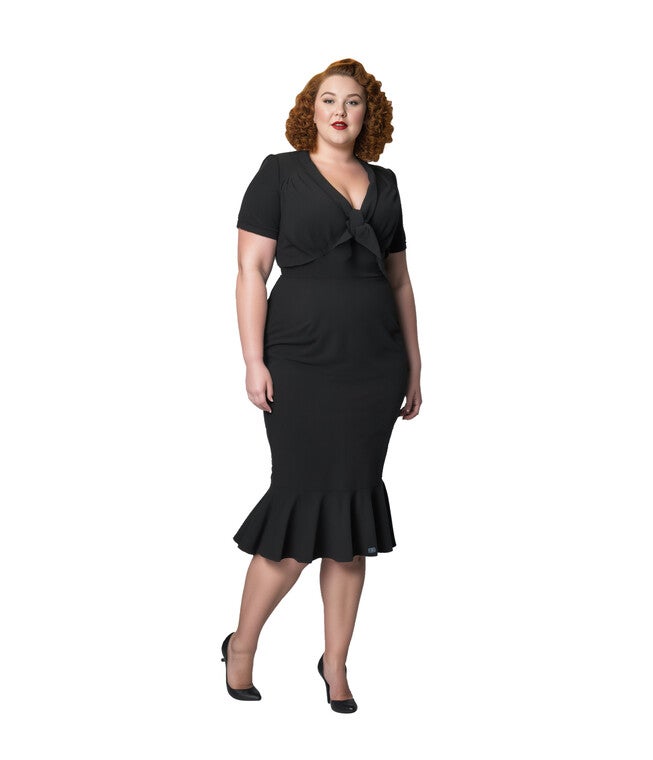 Unique Vintage All Black Holloway Wiggle Dress, Black / Black, hi-res image number 0