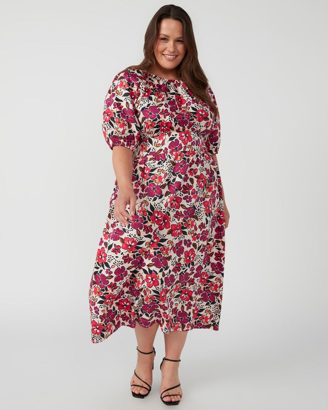 Buckingham Garden Pink Floral Midi Dress, Print / Pink, hi-res image number 0